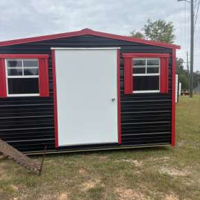 black storage building with red accents rent to own Smiths Buildings Augusta GA black storage building with red accents rent to own Smiths Buildings Augusta GA